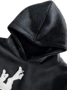 Oversized Winter Essentials Graphic Hoodies Vintage Distressed FALLEN DESIRE Letter Printing Hoodies Suitable For Daily Casual Wear - 黑色 - 查看 4