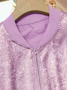 Keke Bloomly Women's New Lightweight Long Sleeve Zip-Up Casual Jacket, Shiny Metallic Purple, Fashion Commute & Vacation Versatile Bomber Jacket - Purple - View 8