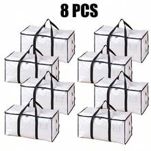 8-Pack 88L Heavy-Duty Clear Moving & Storage Bags | Zippered Handle Storage Bags - College Dorm Organizer For Clothes, Blankets & Bedding - Clear - View 1