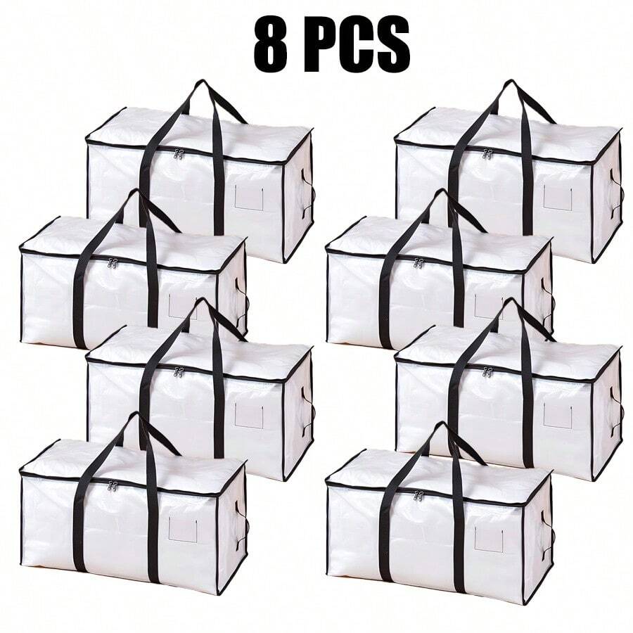 8-Pack 88L Heavy-Duty Clear Moving & Storage Bags | Zippered Handle Storage Bags - College Dorm Organizer For Clothes, Blankets & Bedding - Clear - View 1