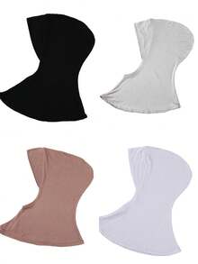 4 Peças/Conjunto Touca Interna Modal de Cor Sólida Com Capa Para o Pescoço, Elástica, Macia e Respirável para Mulheres, Lenço, Chapéu, Acessórios de Abaya, Véu Diário