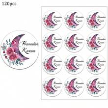 60pcs/120pcs/240pcs 3cm Eid Mubarak Ramadan Kareem Floral & Crescent Moon Paper Stickers, Gift Labels, Celebration Party Supplies - Multicolor - View 8