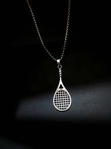 时尚不锈钢网球拍吊坠项链，男女皆宜，可作圣诞礼物、新年礼物、生日礼物、朋友礼物或节日礼物。