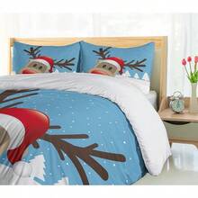 Winter Duvet Cover Set, Merry Theme Delicate Snowflakes, Vintage Holiday Pattern, 3 Piece Bedding Set With 2 Pillow Shams, Size, Teal White - 淺藍色 紅色 淺棕色 - 查看 2