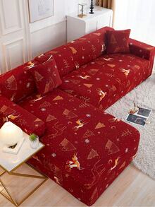 1件圣诞驯鹿印花弹力沙发套（含1个枕套），沙发保护套，圣诞驯鹿图案，适合客厅圣诞节假日家居装饰 - 聖誕鹿 - 查看 1