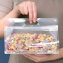 Premium Eight-Side Seal Transparent Stand-Up Bags With Handle - 100 Count Thickened Airtight Food Storage Bags For Tea, Coffee, Snacks & Kitchen Organization - 白色 - 查看 9