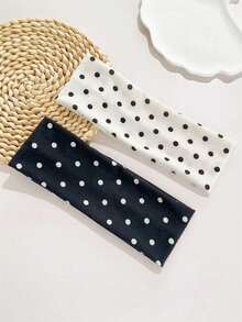 1pc/2pcs Women Elegant Sweet Black & White Polka Dot Print Elastic Fabric Polka Dot Sports Headband, Suitable For Daily, Fitness, Running, Yoga, Moisture-Wicking Headband, Bohemian Style Headband, Elegant Autumn/Winter Women Hair Accessory,Gifts,Travel,Gifts For Women,Hair Stuff,Stocking Stuffers  Casual    Polyester    None - White - View 2