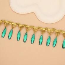 1 Yard Rhinestone Embellished Tassel Lace Satin Ribbon, 4.5cm Wide, Clothing Accessory - Multicolor - View 5