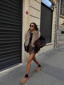 Women's Fashionable Retro Faux Fur Reversible Jacket, Provides Warmth And Comfort, Women's Winter Jacket - Chocolate Brown - View 7