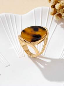 2026 Oval Leopard Print Zinc Alloy Ring, Suitable For Winter Wear - Cutout Leopard Print - View 2