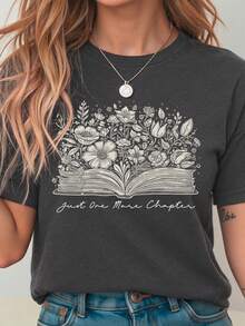 Howell All-Match Fashion Floral Print Short Sleeve T-Shirt Women's Casual Charming Flower Pattern Tee With Round Neck Graphic Tees Women Tops - Dark Grey - View 3