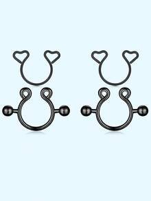 2对/套 不锈钢可调节乳头夹，可爱无穿孔乳环，简约心形假乳环，女士身体饰品 - Fake Nipple Ring - 查看 4