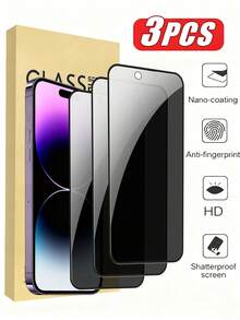 3pcs Apple Full Screen Privacy Tempered Glass Film, Full Screen Coverage, Privacy Protection, Silk Printed Black Bezel, 9H Ultra-Hard Hardness, No Bubbles, Compatible With IPhone 17/17 Pro/17 Pro Max/17 Air/16 Pro Max/16/15/14/13/12/11/X/XS/XS Max/XR/E/Mini - Black - View 32