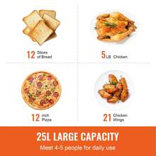 12-IN-1 Air Fryer Toaster Oven, 25L Convection Oven, 1700W Stainless Steel Toaster Ovens Countertop Combo With Grill, Pizza Pan, Gloves, 12 Slices Toast, 12-Inch Pizza, Home And Commercial Use - 灰色 - 查看 5