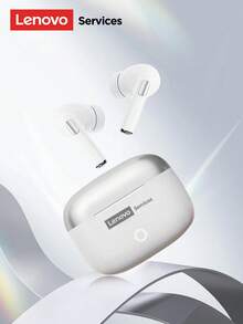 Lenovo 联想 LE221 极简无线耳机，具有被动降噪功能，HIFI 高品质音频，带麦克风的清晰通话，低延迟，长电池寿命，适用于游戏、音乐、运动，兼容智能手机和电脑 - 白色 - 查看 2
