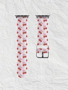 1pc Strawberry Bow Satin Strap, Soft Elastic Breathable Comfortable Wristband Replacement Band For Apple Watch 38mm 40mm 41mm 45mm 44mm 42mm 49mm, Fashionable Casual Multi-Color Silicone Watch Band Compatible With Apple Watch Ultra Series S11/S10/SE/9/8/7/6/5/4/3/2/1 Smartwatch Accessories - Multicolor - View 9