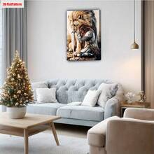 Impresión en lienzo 2D de león medieval de Judá - arte cristiano vertical con espada y escudo, león arrodillado rezando, marco de madera envuelto, adecuado para decoración de hogar, oficina, iglesia, regalo bíblico inspirador para mujeres y hombres - transparente - Ver 5
