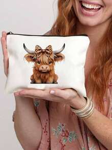 2 Peças Conjunto de Bolsas Estampadas com Tema de Vaca das Terras Altas, Inclui Porta-Moedas, Bolsa Envelope, Nécessaire com Zíper, Embalagem de Presente Personalizável, Bolsa Sacola Multifuncional de Desenho Animado, Essencial de Praia, Bolsa Feminina de Verão, Perfeita para Viagem, Férias, Feriados e Praia, Adorável Padrão de Vaca das Terras Altas com Nécessaire Pequeno com Zíper, Sacola Reutilizável, Design Compacto para Uso Diário