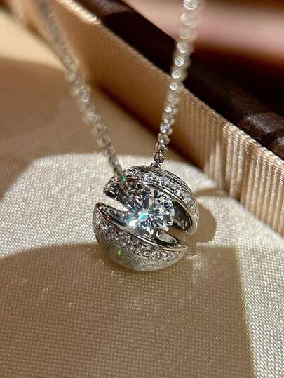 rundraw 1 pieza Nuevo collar colgante de metal con incrustaciones de circonita en diseño geométrico planetario elegante y lujoso para otoño/invierno 2026, adecuado para uso diario, citas, bodas, compromisos, festivales, aniversarios, complementa atuendos diarios, mejor regalo para amigos