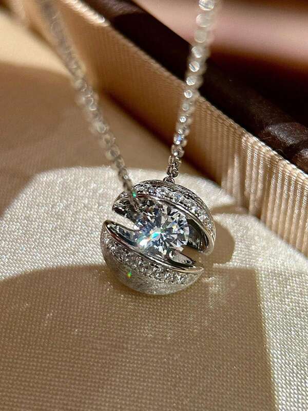 rundraw 1 pieza Nuevo collar colgante de metal con incrustaciones de circonita en diseño geométrico planetario elegante y lujoso para otoño/invierno 2026, adecuado para uso diario, citas, bodas, compromisos, festivales, aniversarios, complementa atuendos diarios, mejor regalo para amigos