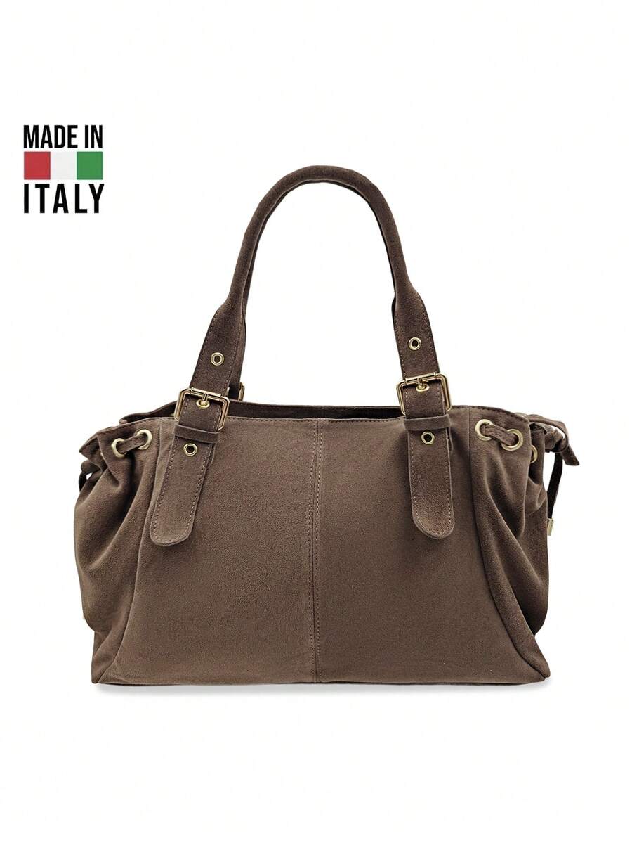 Women's Shoulder Bag. Made In Italy. Made Of Genuine Leather. Travel, Vacation, Work, Commuting. Y2k. Versatile. Multiple Colors Available. - D24 Khaki - View 1