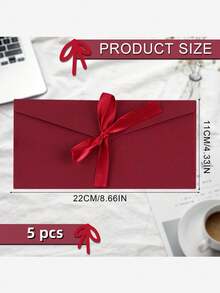1/5/10pcs Elegant Red Kraft Paper Envelopes With Bows - Vintage Style, Self-Sealing Paper, Suitable For Weddings, Thanksgiving, Birthdays And Holiday Greeting Cards, Perfect Choice For Party Invitations And Special Occasions, Vintage Wedding Envelope Design, Decorative Bows, Wedding Invitations - Multicolor - View 9