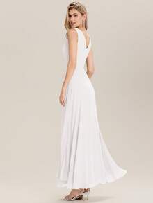 EVERPRETTY Elegant Romantic Chiffon Sleeveless High Slit Flowy Tie Detail Bridal Gown, White Formal Dress For Wedding Party - White - View 2