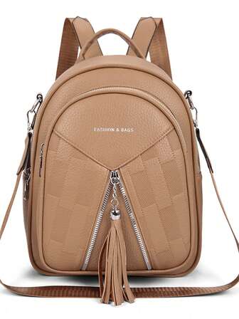 New Fashionable High-Capacity High-End Korean Style Casual Minimalist Lightweight Versatile Solid Color Retro Adjustable Detachable Tassel Decor Women's Shoulder Bag/Crossbody Bag/Backpack, Suitable For Travel, Shopping, Dating, Women's Gift, Suitable For Teenage Girls, College Students, And Office Ladies, Ideal For Office, Campus, Work, Business, Commuting, Outdoor, Travel, Hiking