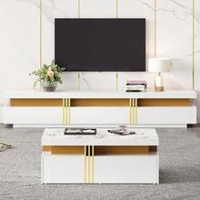 White Wall-Mounted TV Unit Set, Living Room Wall-Mounted TV Unit Set, Coffee Table + TV Stand, Multifunctional Storage Set - 白色 - 查看 12