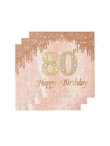 20 件/袋玫瑰金时代主题一次性派对用品，带水钻箔，适用于 30、40、70、80 岁生日派对餐巾、圣诞节