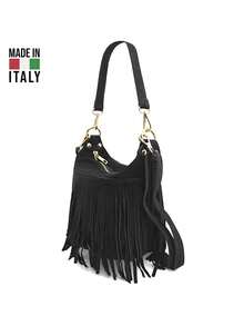 Women's Shoulder Bag. Made In Italy. Made Of Genuine Leather. Travel, Vacation, Work, Commuting. Y2k. Versatile. Multiple Colors Available. - D23 Black - View 2