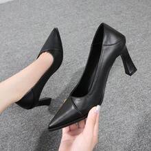 Zapatos de tacón de aguja con punta afilada para mujer Zapatos de trabajo profesionales Tacón fino Negro Zapatos planos versátiles para la oficina - Negro - Ver 2