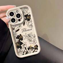 1pc Black, White & Brown Floral, Plant, Leaf Printed Creative & Personalized Phone Case, Matte Black, White, Brown, Coffee Color Gradient Frame, Shockproof Soft Shell Cover For OPPO/VIVO//HONOR/APPLE/REALME/TRANSSION/A38/A58/A78/A12/A15/S/A16/A17/A32/A52/A53 - 冷咖色 - 查看 10