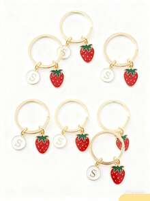 个性化草莓吊坠，可刻上姓名首字母和祝福语/情书 | 草莓钥匙扣 | 定制包包挂件 | 礼品袋挂件 | 汽车配件 | 送给老师、朋友、姐妹的礼物创意 - 圓扣紅色草莓 - 查看 7