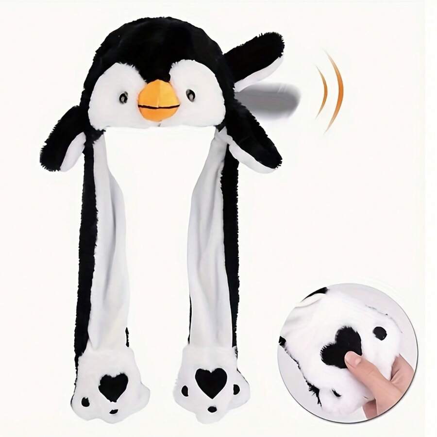 1 Cute Penguin Hat With Moving Ears And Jumping Function - Breathable, Fit Well, Plush Design - Perfect Funny Gift - chim cánh cụt - Xem 1