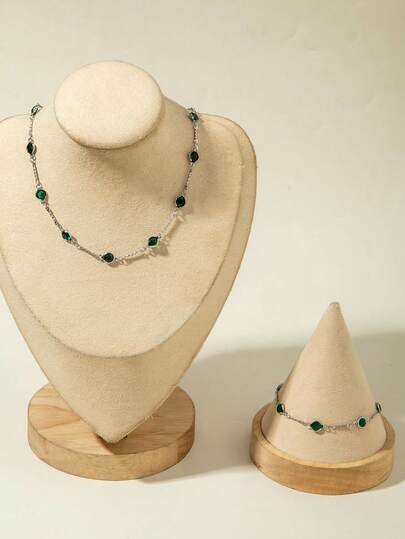 imoli 1 Set Women Jewelry Includes 1 Rhinestone Anklet And 1 Rhinestone Necklace, Minimalist & Fashionable Design, Suitable For Daily Wear, Casual Occasions, And Gifts