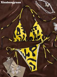 Bộ bikini Xinshengyuan 2 món/set dành cho Giáng sinh, Năm mới, Ngày lễ tình nhân, gợi cảm, thanh lịch, tôn dáng, thích hợp cho kỳ nghỉ biển và hồ bơi, áo buộc dây sau, quần buộc dây bên hông, bộ bikini đi chơi đường phố, dự tiệc bãi biển với hạt trang trí, miếng đệm ngực có thể tháo rời, trang phục lễ hội, đồ bơi nữ, áo nữ, trang phục phối hợp cho kỳ nghỉ, trang phục đi biển mùa hè, quần bơi mùa đông. - Nhiều màu - Xem 1