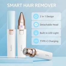 Removedor de vello de cejas para mujer: recargable, 2 en 1, recortadora de cejas y afeitadoras faciales, dispositivo de depilacin elctrico sin dolor para cara, cejas, melocotn, pelusas con luz - Azul - Ver 6