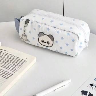 Estuche de lápices con diseño de estrella de caramelo y panda, estilo japonés, de gran capacidad, caja de papelería, bolsa de almacenamiento con forma de corazón para estudiantes