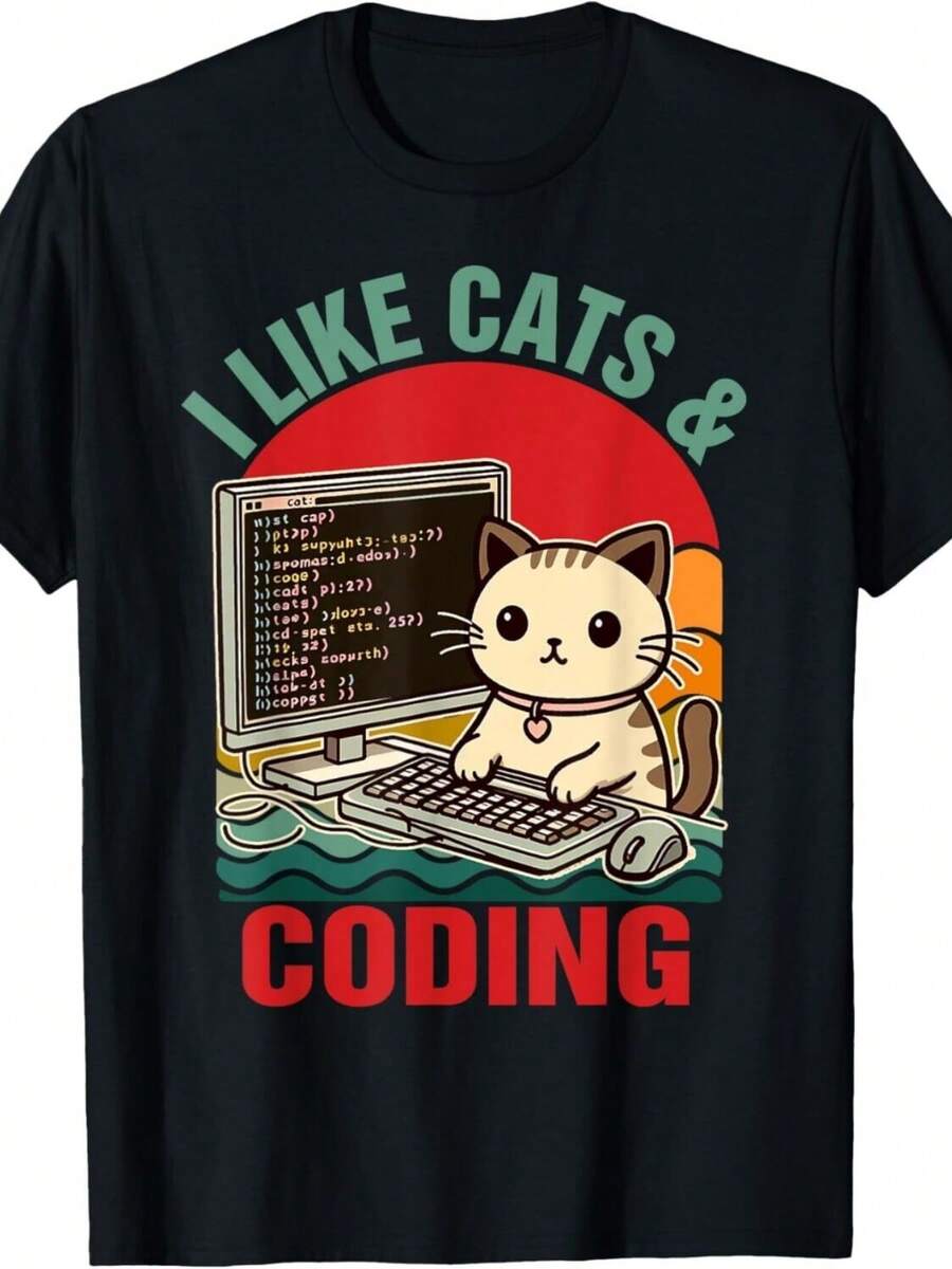 Coder Programmer Cat Lover Cat Dad I Like Cats _ Coding Gift Uni T-Shirt - 黑色 - 查看 1