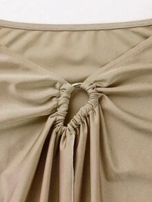 High-End Metal Ring Detachable Bikini Cover-Up Set, Suitable For Summer Vacation & Beach - Khaki - View 5