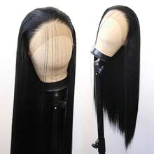 13x4 Lace Front Wig For Women Black Glueless Wig Synthetic Lace Wig Pre Plucked HD Lace Straight Wig Ready To Wear Long Straight Brown And Blonde Wig 28inch - 黑色 - 查看 10