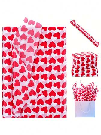 10 Stück Valentinstag dünnes Papier rotes Herz Muster Geschenkpapier, im Großpackung, romantisches Geschenk für Valentinstag, Muttertag, Geburtstag, 26*19,7 Zoll