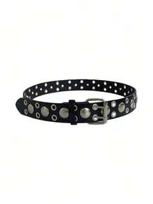 Handmade Y2K Silver Rivet Metal Belt, Punk Style Jeans Belt With Rivet Decoration, Niche Original Design - Multicolor - View 9