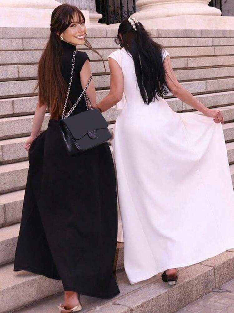 Vestidos Elegantes De Mujer Wedding Guest Dress Women Prom Dresses New Autumn Women's Clothing - Pure Color Sleeveless Fashionable Dress With Elegant Style, Fitted And Pleated Long Dress - 白色 - 查看 4