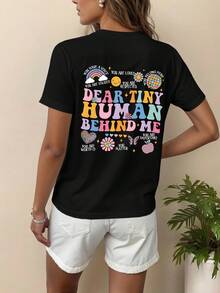 Women's Casual Short-Sleeved Round Neck Plus Size T-Shirt - Black - View 3