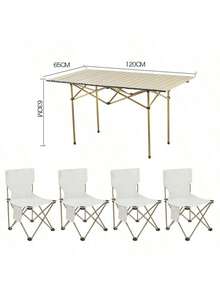 5-Piece Extra Large Foldable Outdoor Table And Chair Set, Portable For Camping, Picnic, Self-Driving Trips, Table Size: 120 * 52 * 50 CM - Beige - View 9