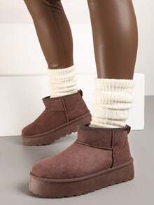 Weiche, gemütliche Plateau-Knöchelstiefel - Damen Lässig Winterstiefel - Braun - Übersicht 4