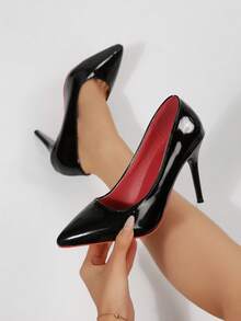 Women's Elegant High Heel Pumps, Black, Pointed Toe, Thin Heel, Soft Leather, Versatile, Suitable For Halloween, Weddings, Parties, Vacations, All Seasons - Black - View 1