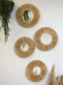 1/2/4件套波西米亚风编织圆形壁镜，藤编装饰镜，乡村风墙面装饰，优雅家居装饰，自然色调圆形墙面艺术品，适用于客厅、卧室、玄关，打造农舍风格墙面装饰，现代家居墙面装饰镜套装，适用于走廊、门廊、公寓装饰，家居装饰 - 彩色 - 查看 9